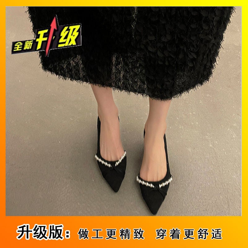 Women'S Medium-Sized Small-Sized Women'S Shoes Gentle Pointed Toe Small Single-Layer Shoes Women'S 2024 Chanel-Style French High-Heeled Shoes - Image 1